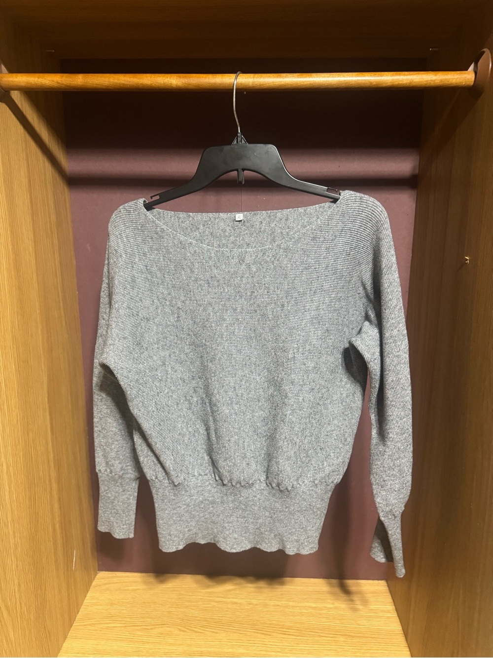 Gray Off Shoulder Knit Sweater Top Size XL Long Sleeve
